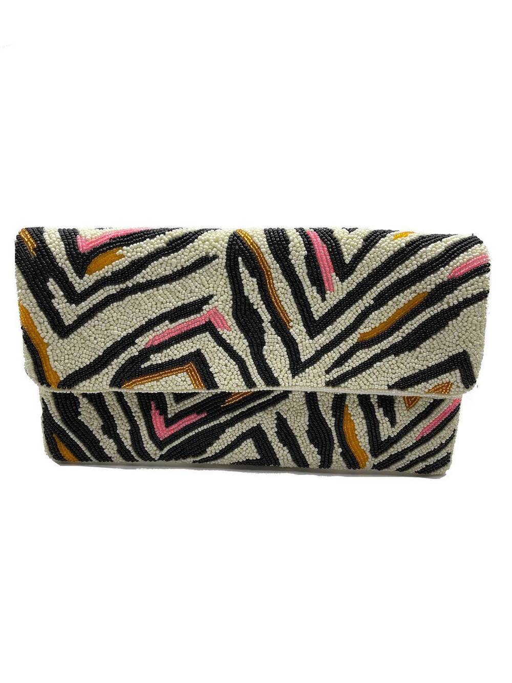 NEW PIZZAZZ women's zebra print beaded clutch bag in pink gold